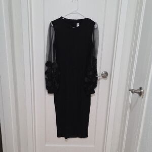 Black Sheer Sleeve Midi Dress